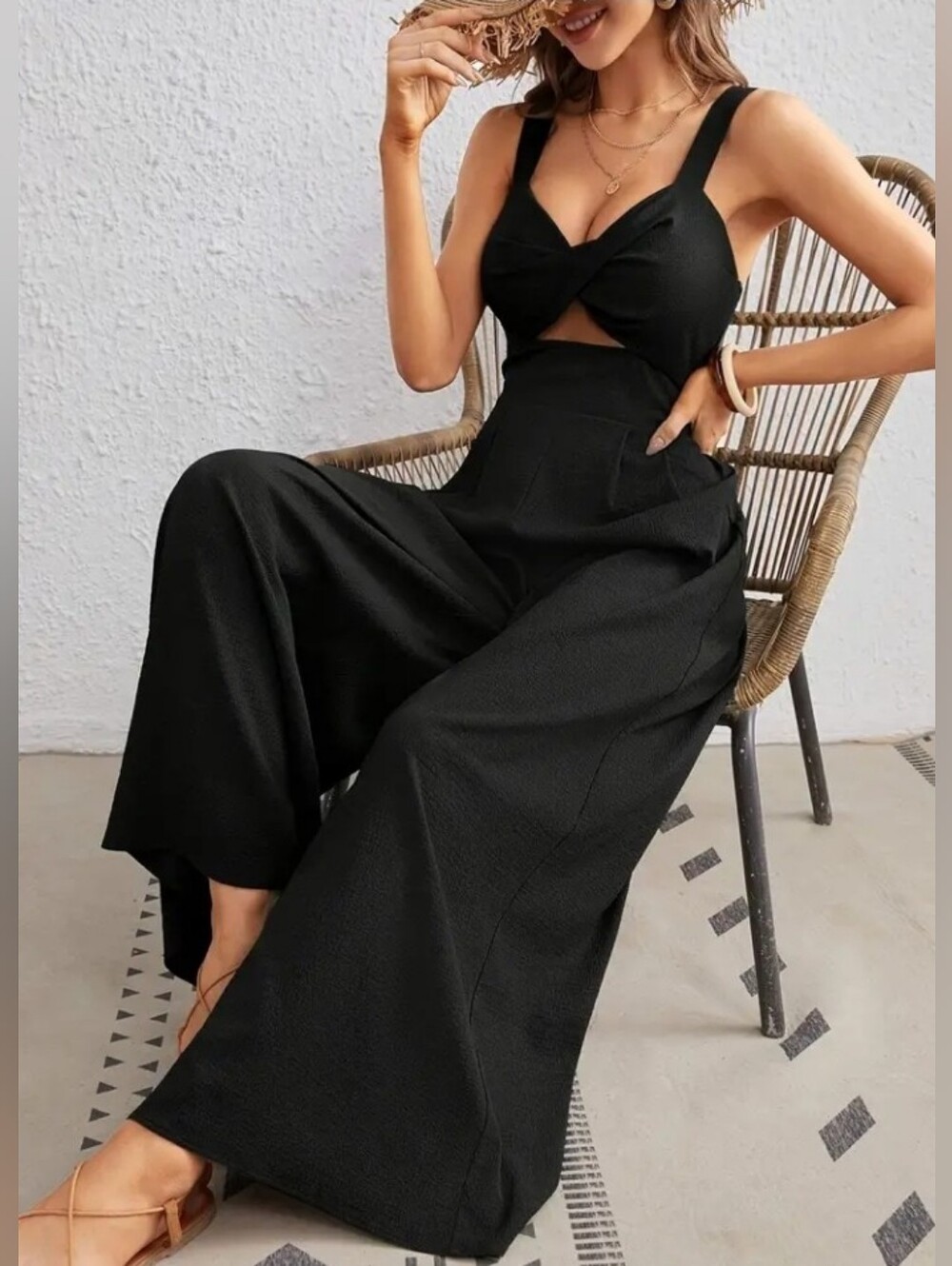 Black Wide-Leg Jumpsuit with Cutout Detail-NWOT